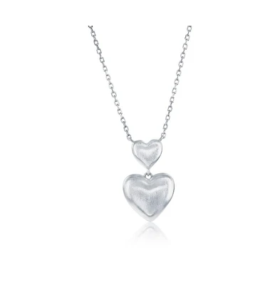 Simona Sterling Silver, Matte Double Heart Puffed Necklace