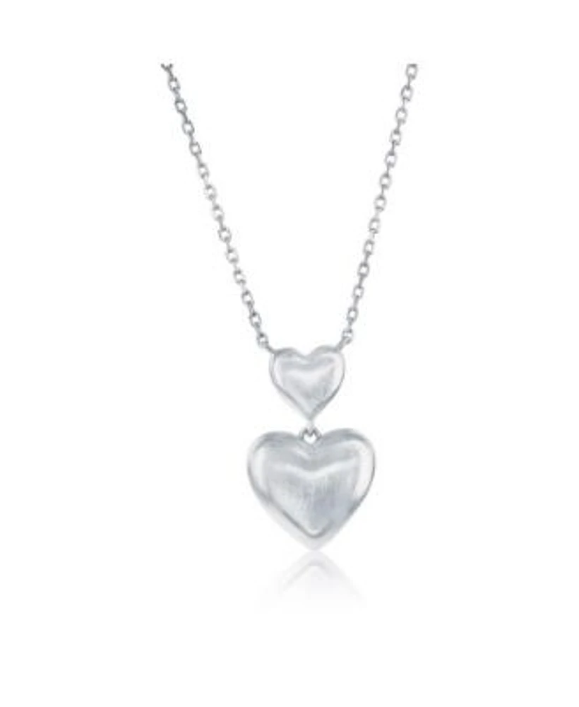 Simona Sterling Silver Matte Double Heart Puffed Necklace