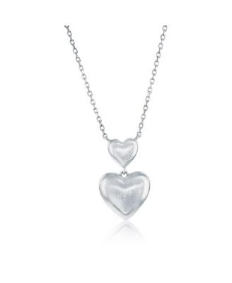 Simona Sterling Silver Matte Double Heart Puffed Necklace