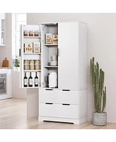 Streamdale Furniture 72" Fluted Pantry Cabinet w/ Drawers & Spice Rack - White