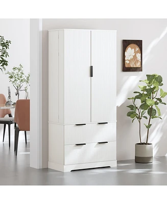Streamdale Furniture 72" Fluted Pantry Cabinet w/ Drawers & Spice Rack - White