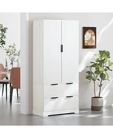 Streamdale Furniture 72" Fluted Pantry Cabinet w/ Drawers & Spice Rack - White