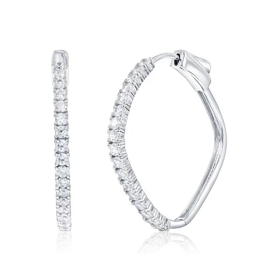 Sterling Silver, Diamond-Shaped 30mm Cz Hoop Earrings