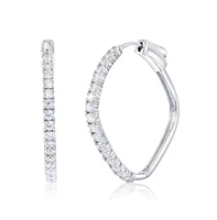 Sterling Silver, Diamond-Shaped 30mm Cz Hoop Earrings