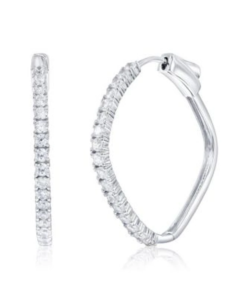 Sterling Silver Diamond Shaped 30mm Cz Hoop Earrings