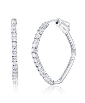 Sterling Silver Diamond Shaped 30mm Cz Hoop Earrings