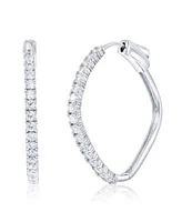 Sterling Silver Diamond Shaped 30mm Cz Hoop Earrings