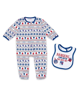 Wear by Erin Andrews Newborn New York Rangers Allover Print Full-Zip Sleeper with Bib Christmas Set