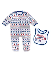 Wear by Erin Andrews Newborn New York Rangers Allover Print Full-Zip Sleeper with Bib Christmas Set