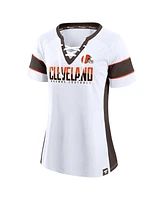 Fanatics Women's White Cleveland Browns Athena Lace-Up V-Neck T-Shirt