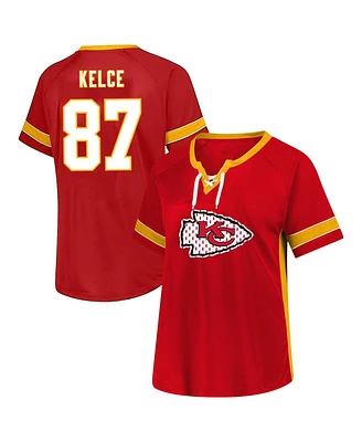 Fanatics Women's Travis Kelce Red Kansas City Chiefs Plus Name Number Lace-Up T-Shirt
