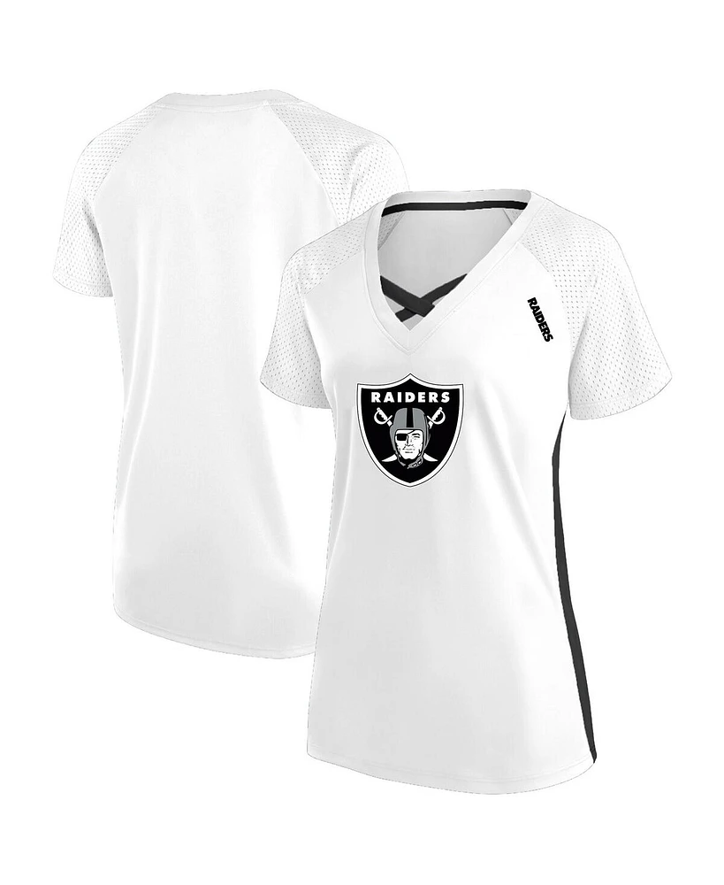 Fanatics Women's White Las Vegas Raiders Plus Glitter Lace-Up V- Neck T-Shirt