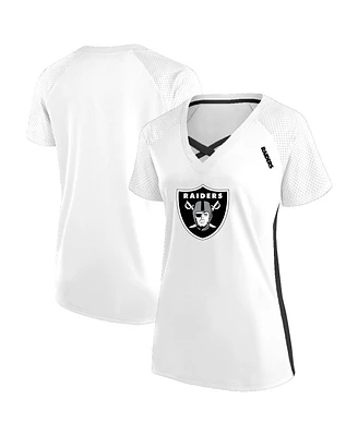 Fanatics Women's White Las Vegas Raiders Plus Glitter Lace-Up V- Neck T-Shirt