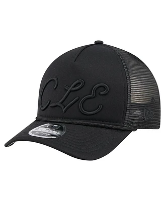 New Era Men's Black Cleveland Guardians City Initial 9FORTY A-Frame M-Crown Adjustable Trucker Hat