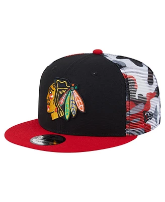 New Era Men's Black/Red Chicago Blackhawks Camo Meshback 9FIFTY Snapback Hat