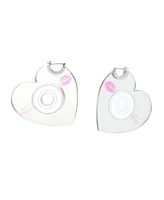 Betsey Johnson Rhodium Straight Heart Cd Hoop Earrings