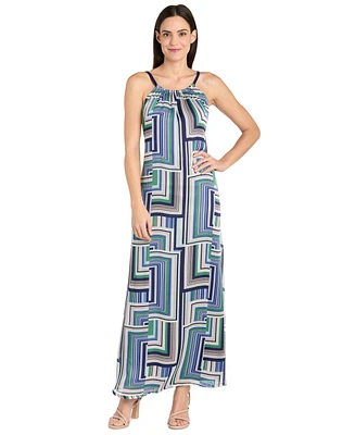 R & M Richards Women's Sleeveless Shirred-Collar Maxi Dress