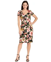R & M Richards Women's Floral-Print Short-Sleeve Dress