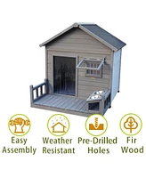 Streamdale Furniture Large Balcony Dog House with Terrace & Cleaning Mat