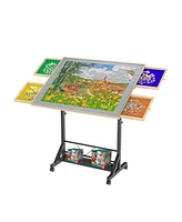 Streamdale Furniture Adjustable Tilting Wooden Puzzle Table with Wheels & Cover