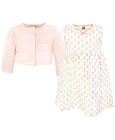 Hudson Baby Girls Cotton Dress and Cardigan Set, Soft Ditsy Floral, 6-9 Months