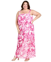 R & M Richards Plus Printed Sleeveless Maxi Dress