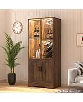 Vlsrka Modern style home bar cabinet with Led lights and tempered glass doors.