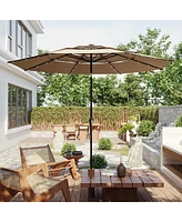 11 Ft Solar Sunshade Patio Umbrella with 32 Led Lights, Crank Control, Adjustable Tilt Angle,Beige
