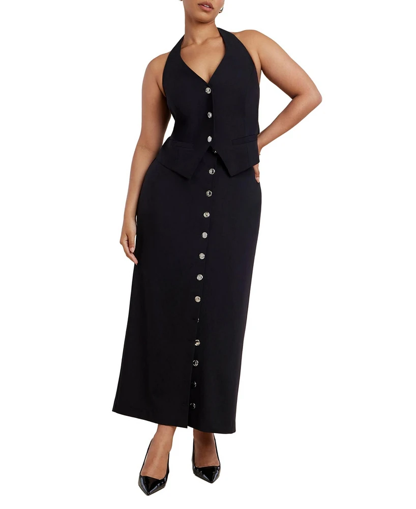 Eloquii Women's Buttoned Maxi Column Skirt
