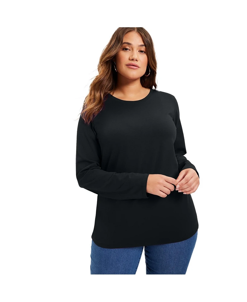 June + Vie Women's Plus Long-Sleeve Crewneck One Only Tee