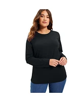 June + Vie Women's Plus Long-Sleeve Crewneck One Only Tee
