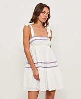 Modenaire Women's Sleeveless Tiered Embroidered Trim Mini Dress