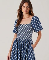 Modenaire Women's Smocked Puff-Sleeve Tiered Midi Dress with Pockets
