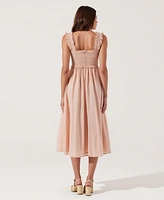 Modenaire Women's Smocked Ruffle-Strap Button-Front Midi Dress