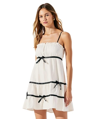 Modenaire Women's Spaghetti Strap Ruffled Trim Bow Accents Mini Dress