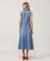 Modenaire Women's Sleeveless Frayed Seams Button Front Midi Dress