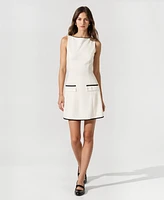 Modenaire Women's Sleeveless A-Line Contrast Trim Faux Pocket Mini Dress