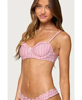 Edikted Women's Pip Striped Ruffle Cupped Bikini Top