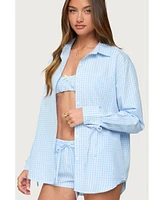 Edikted Women's Yaffa Oversized Gingham Button Up Shirt