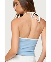 Edikted Women's Contrast Ribbed V Neck Halter Top