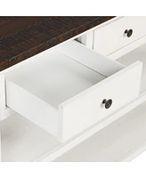 Casainc 48" Solid Pine Wood Top Console Table Cabinet with 3 Storage Drawers and 2 Shelves