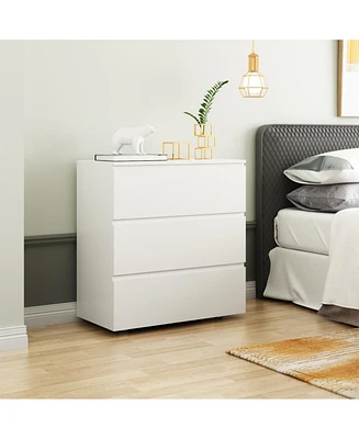 Bedside table with three drawers, multi-functional side table, end table in white wood, suitable for bedroom, living room, office