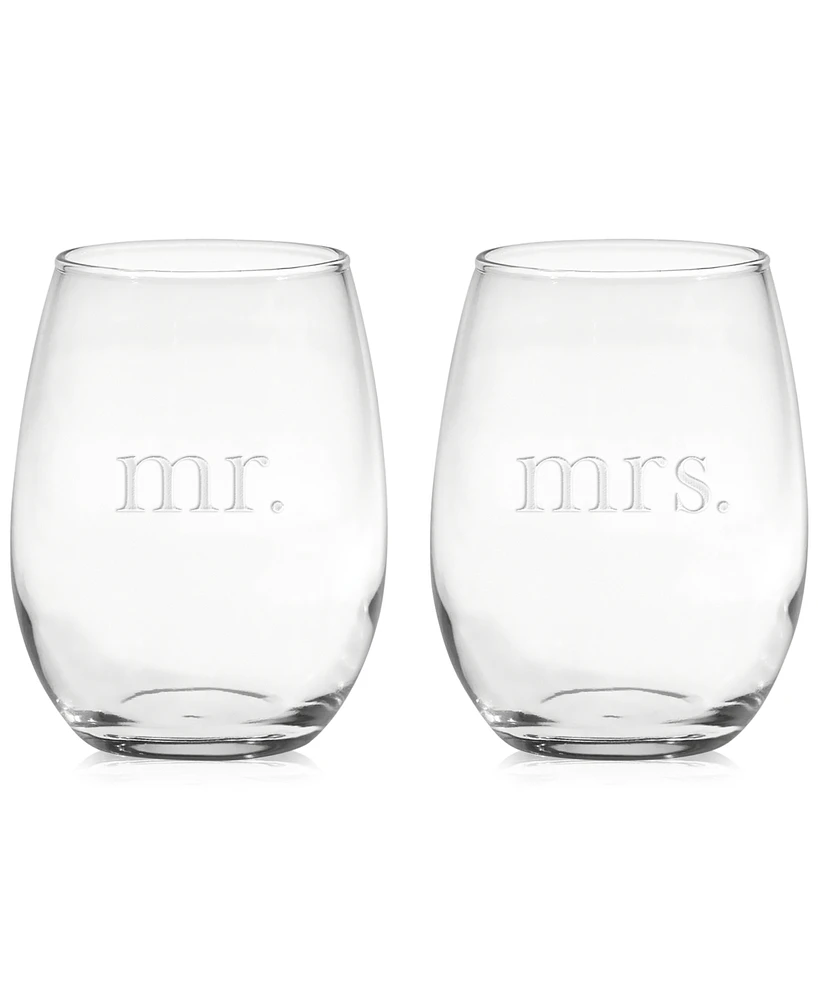 Mr. & Mrs. Stemless Wine Glasses, Set of 2 - Mr