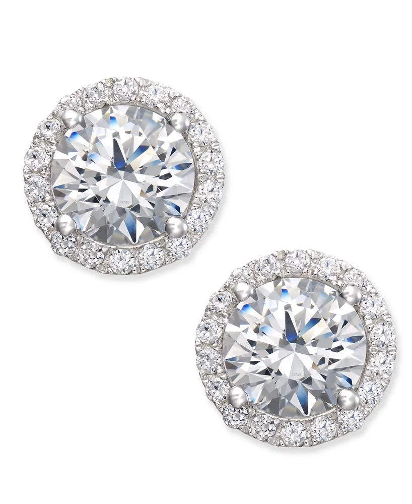 Cubic Zirconia Halo Stud Earrings in Sterling Silver