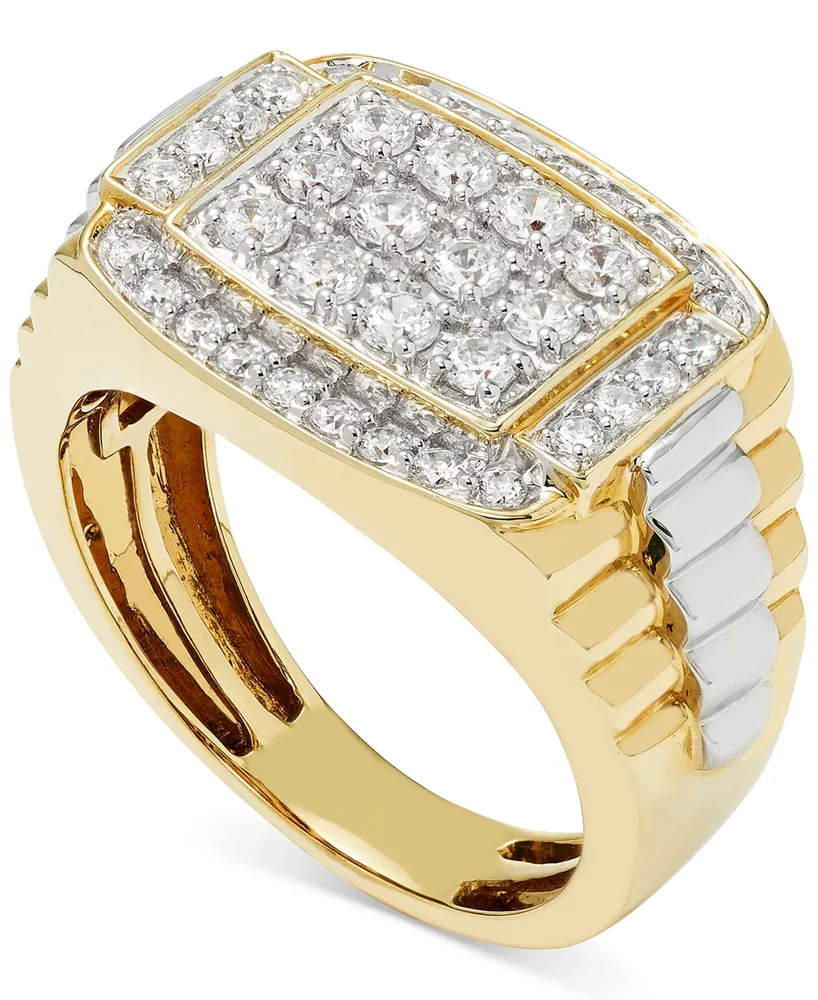 Men's Diamond Cluster Two-Tone Ring (1 ct. t.w.) in 10k Gold & White Gold