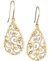 Two-Tone Filigree Teardrop Drop Earrings in 10k Gold - Two