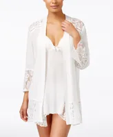 Linea Donatella Flower Child Sheer Lace-Trim Kimono Robe Lingerie