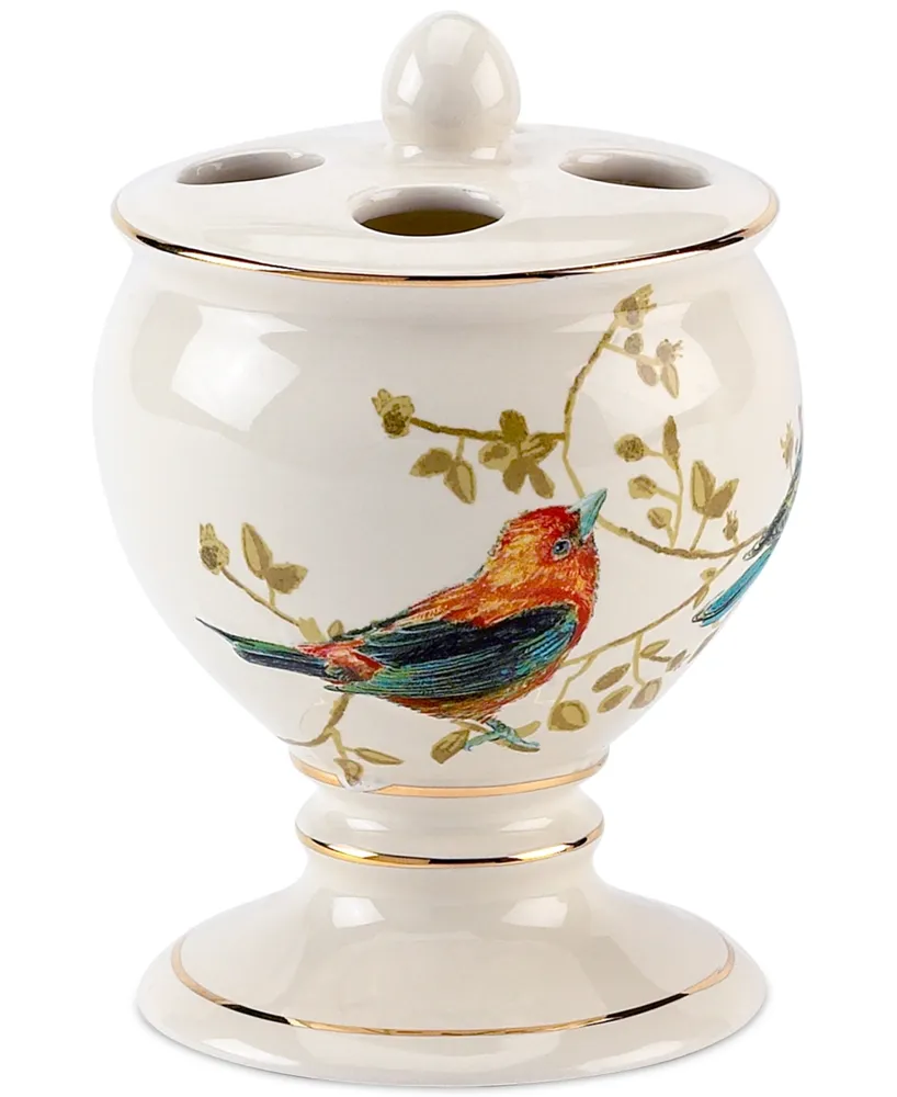 Avanti Gilded Birds Gold-Accent Ceramic Toothbrush Holder