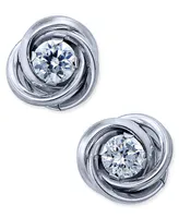 Cubic Zirconia Love Knot Stud Earrings in 10k White Gold