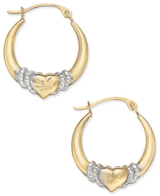 Two-Tone Heart Hoop Earrings in 10k Gold and Rhodium Plate - Two